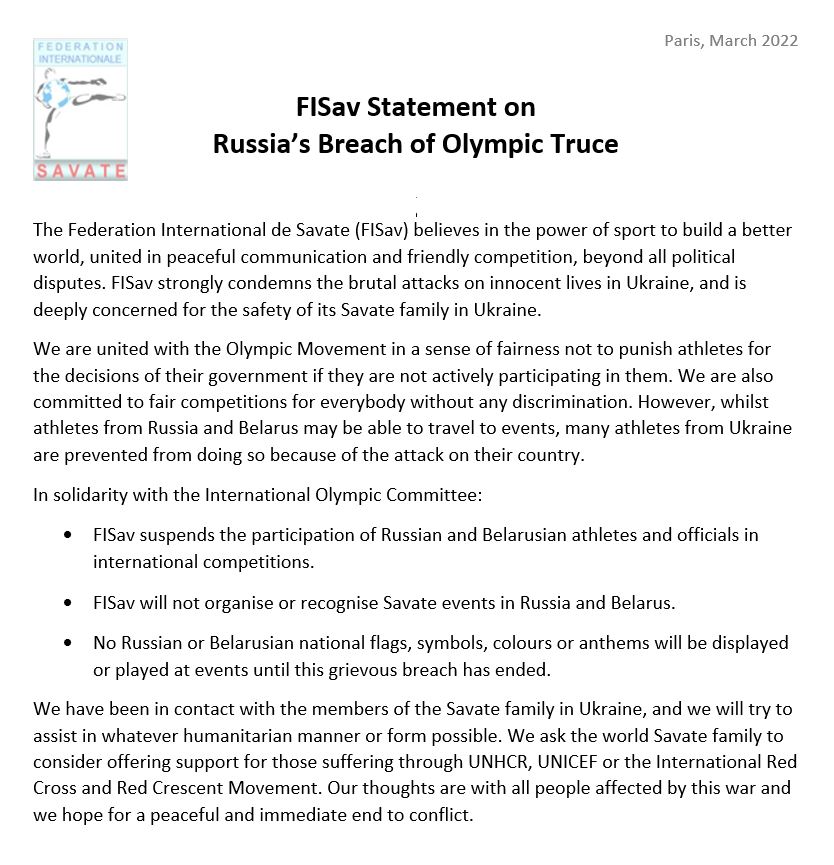 Déclaration sur la violation de la trêve olympique par le gouvernement russe